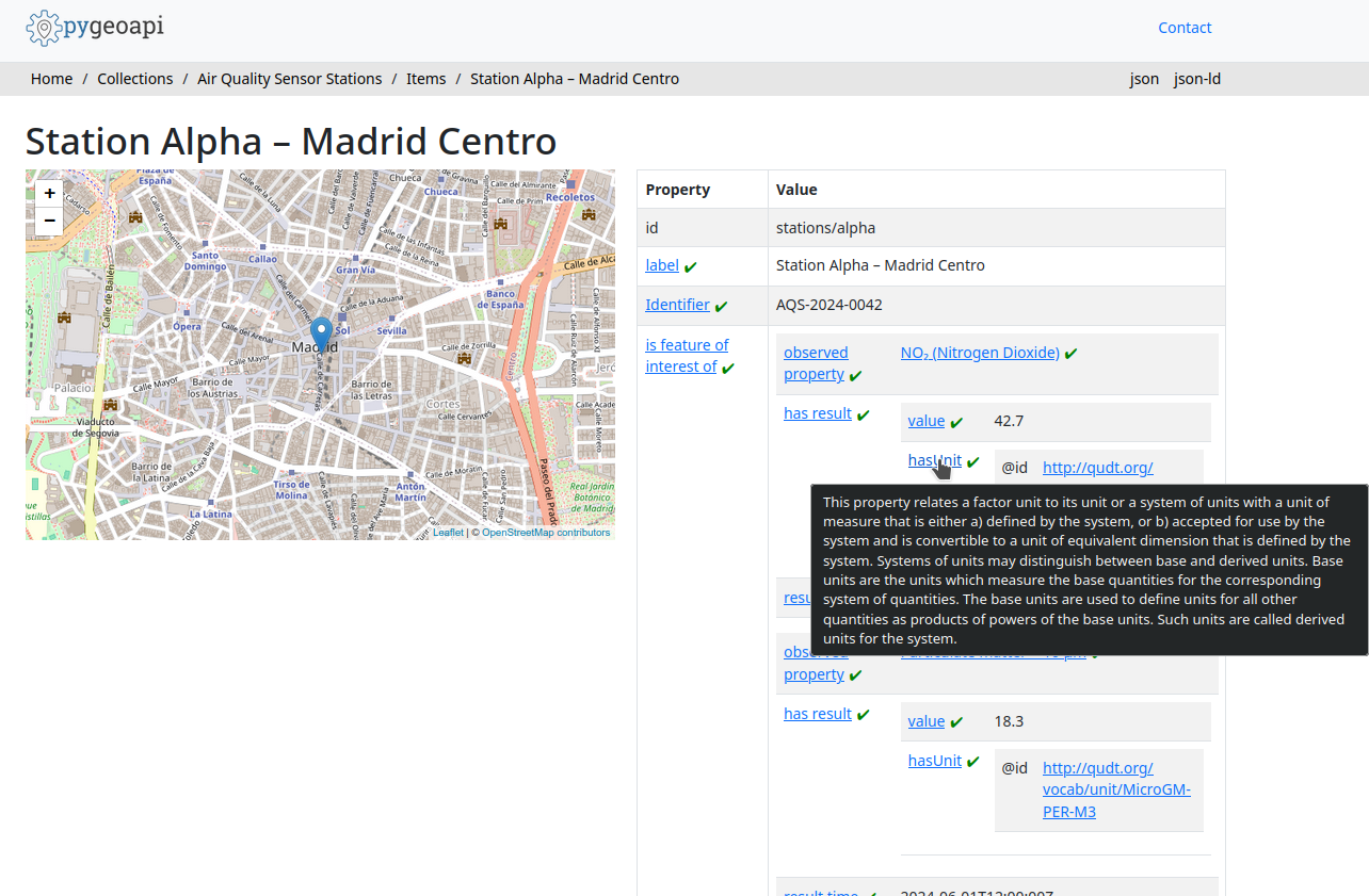 pygeoapi feature view with resolved property labels and descriptions