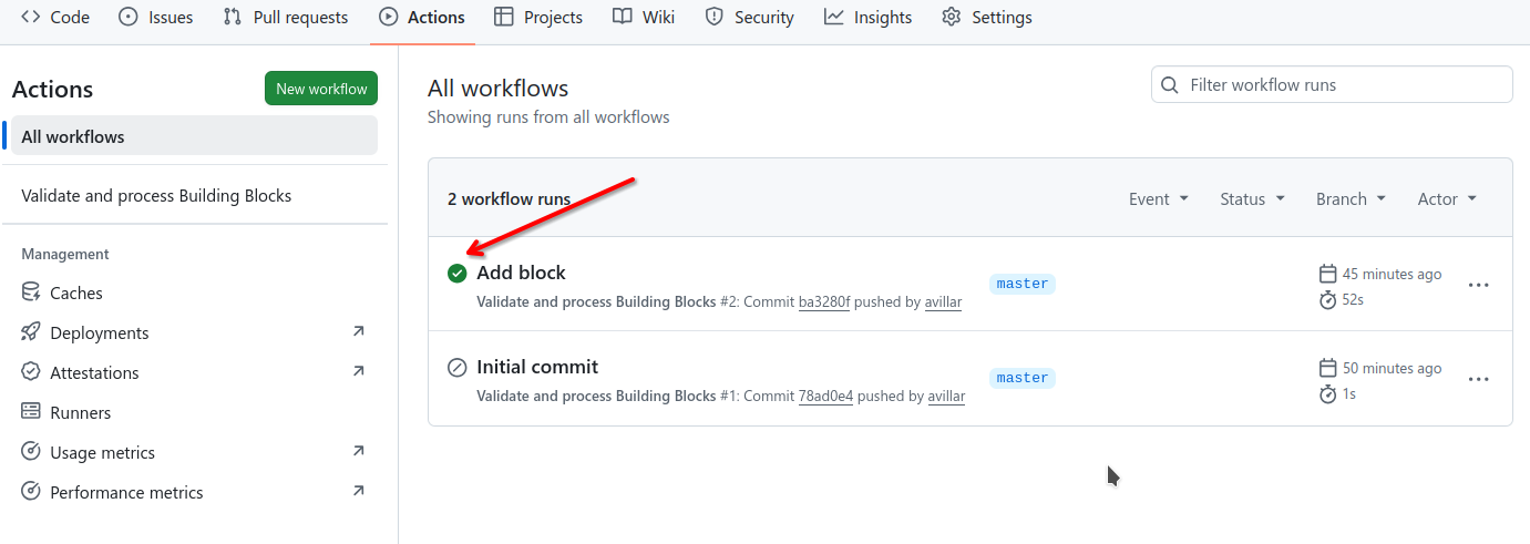 GitHub Actions workflow run showing all steps completed successfully