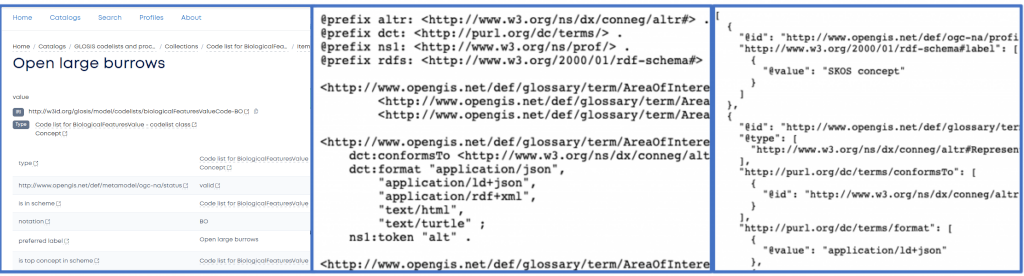 Various representations of the same content
            (fragments, HTML left, TTL middle, JSON right